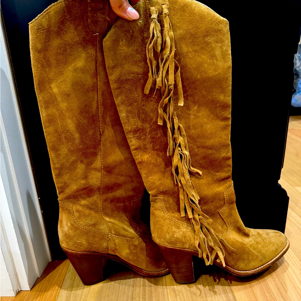 Ash Tan Suede Fringe Cowgirl Boots (Lightly Worn)
